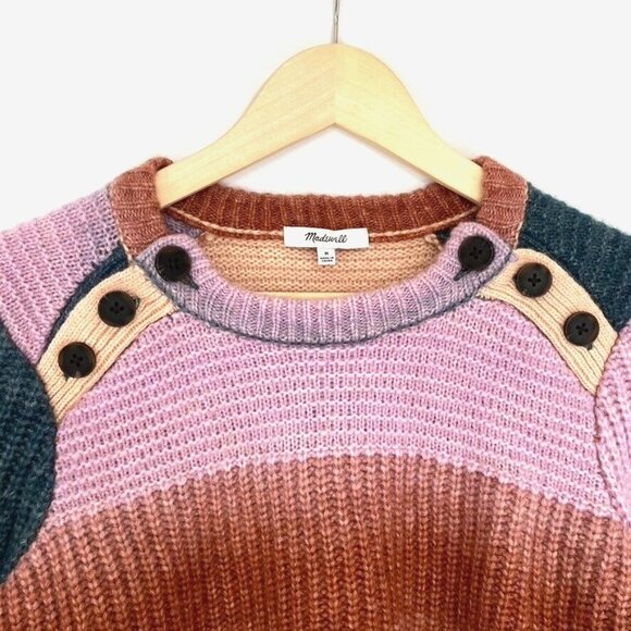 Madewell Space Dyed Button Shoulder Wool Alpaca Sweater Sz M Pink & Rust NB392 - Picture 5 of 10